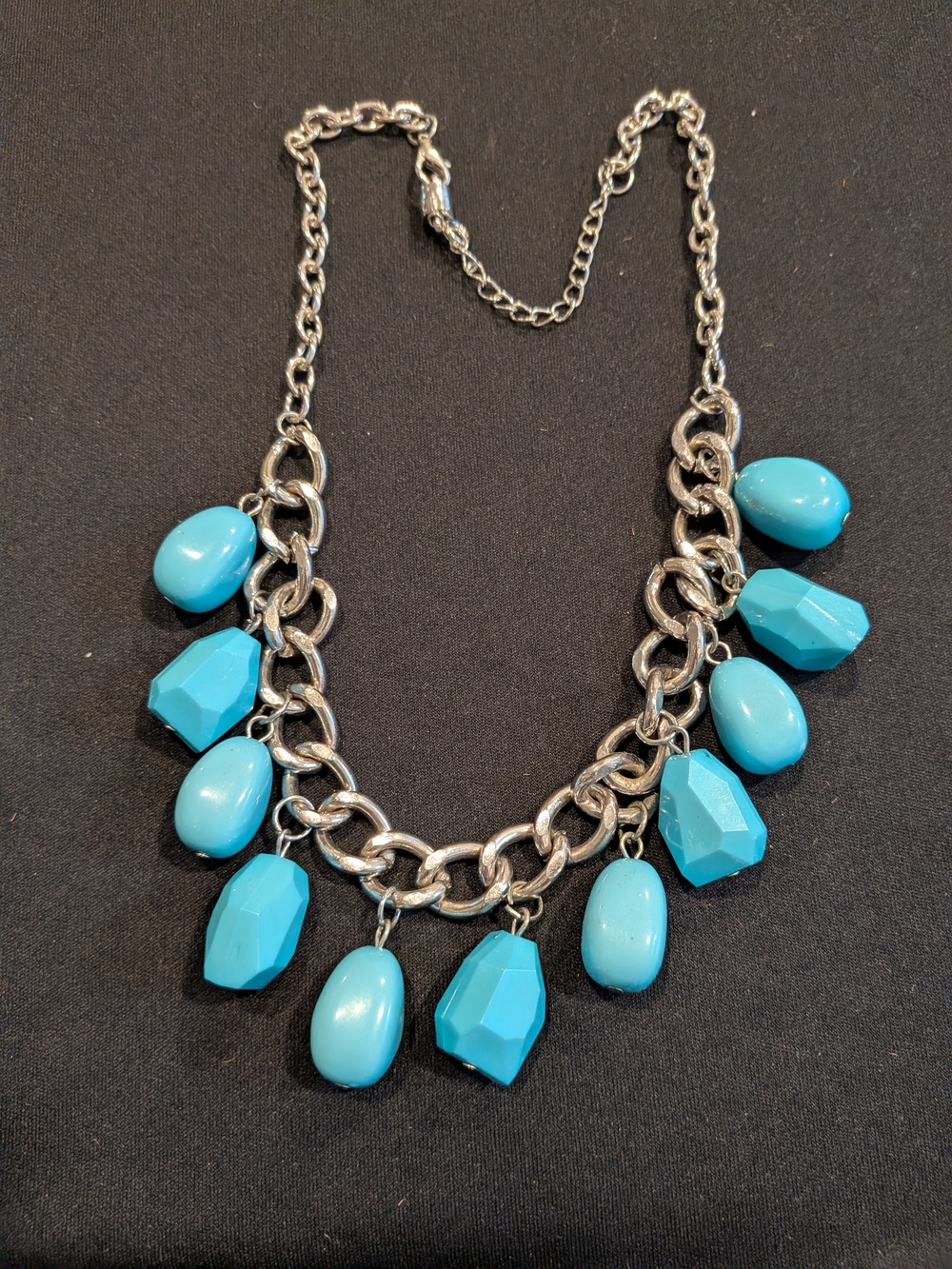 Vintage Paparazzi Blue & Faceted Charm Statement Necklace 11" - Women Jewelry